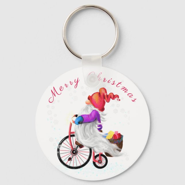 Feliz Natal Gnomo com Chaveiro de Bike e Gifts (Frente)