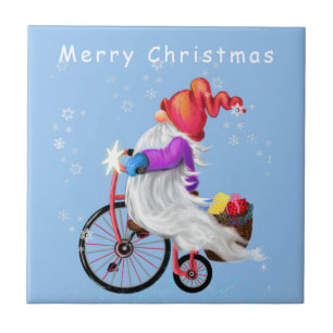 Feliz Natal - Gnomo Engraçado com Bicicleta e Pre