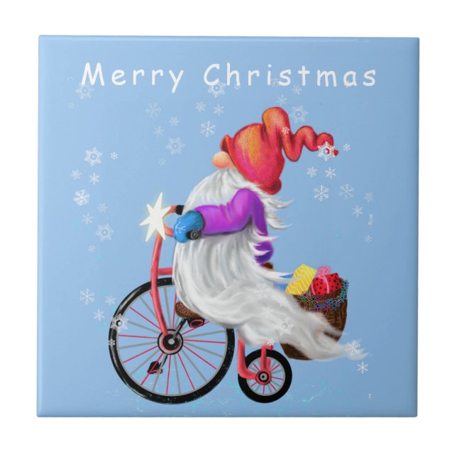 Feliz Natal - Gnomo Engraçado com Bicicleta e Pres (Frente)