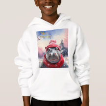 Feliz Natal Hippo Santa Chapéu e cachecol