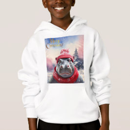 Feliz Natal Hippo Santa Chapéu e cachecol