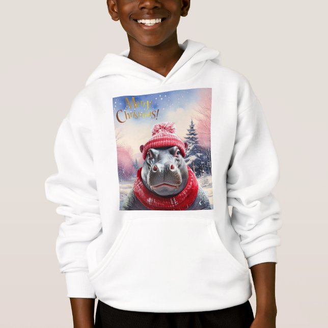 Feliz Natal Hippo Santa Chapéu e cachecol (Frente)