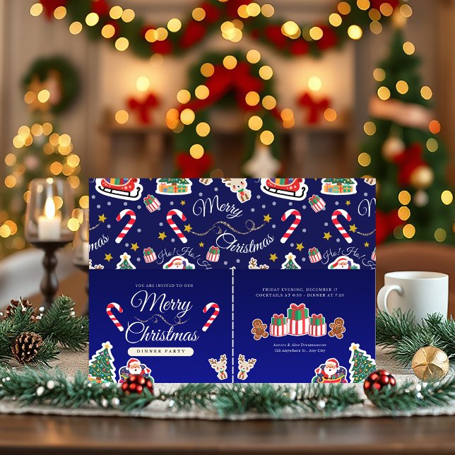 Feliz Natal, HO!HO!HO! Convite Azul Personalizado (Criador carregado)