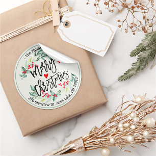 Feliz Natal Holly Wreath - Etiquetas de endereço