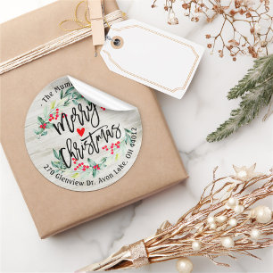 Feliz Natal Holly Wreath - Etiquetas de endereço