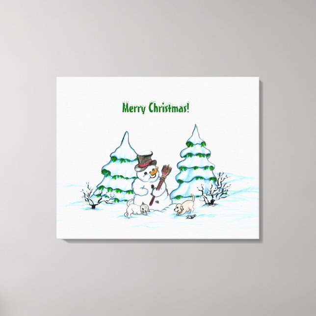 Feliz Natal! Homem de neve com Canvas de gato e pa (Frente)