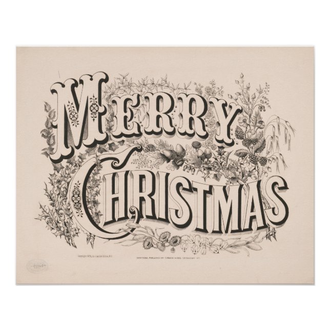 Feliz Natal, Impressão Vintage Currier & Ives (Frente)