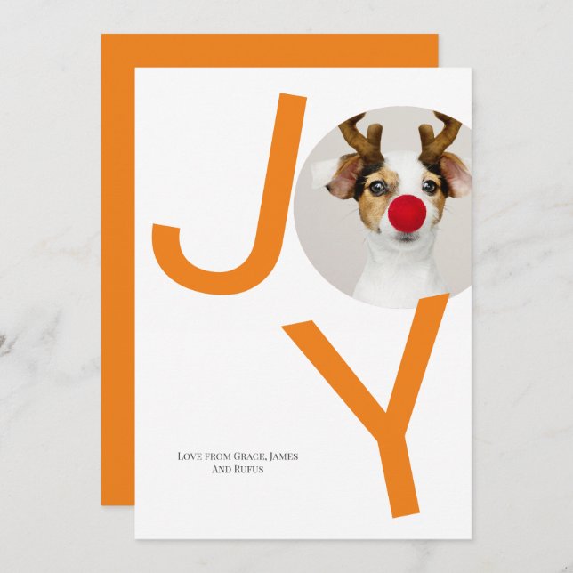 Feliz Natal Joy Orange Cartão com fotos (Frente/Verso)