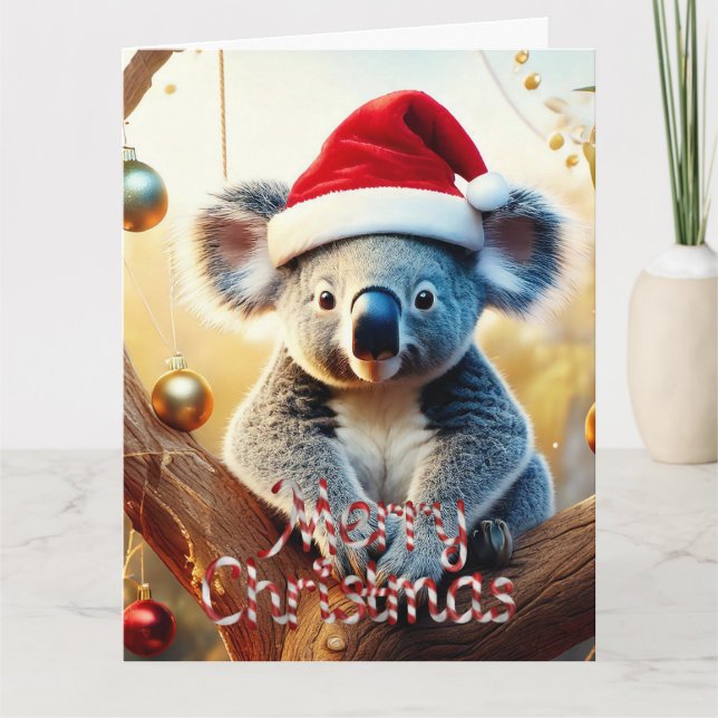 Feliz Natal Koala sentado no cartão Gumtree (Frente)