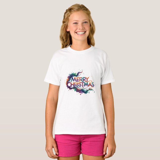 FELIZ NATAL MENINAS CAMISA BÁSICA (Frente Completa)