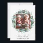 Feliz Natal Moderno Feriado de Fotos<br><div class="desc">Feliz Natal Cartão de Férias Moderno - Nosso cartão de Natal festivo mostra sua foto especial cercada por uma coroa de festas de Natal sagrada e vermelha. A saudação diz " MERRY CHRISTMAS & BEST WISHES FOR THE NEW YEAR", e é personalizada com seu nome de família ou nome de...</div>