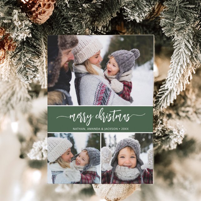 Feliz Natal Moderno Três Fotos Cartão de Férias (Criador carregado)