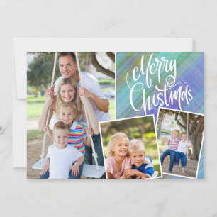 Feliz Natal Moderno Xadrez Azul Três Foto