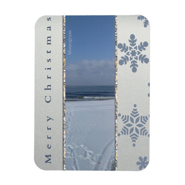 Feliz Natal Monograma Ímã – Flocos de Neve (Vertical)