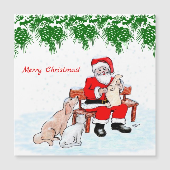 Feliz Natal - Papai Noel com Gato e Cachorro (Frente)