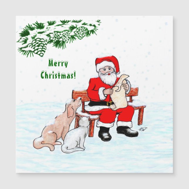 Feliz Natal! Papai Noel com Gato e Cão (Frente)