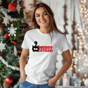 Feliz Natal para mães felinas Camiseta vermelha en