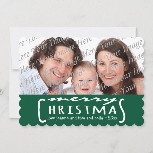 Feliz Natal Personalizado Cartão com fotos Verde (Frente)
