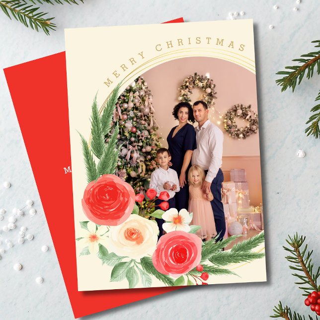 Feliz Natal Personalizado Foto do Inverno Floral (Criador carregado)