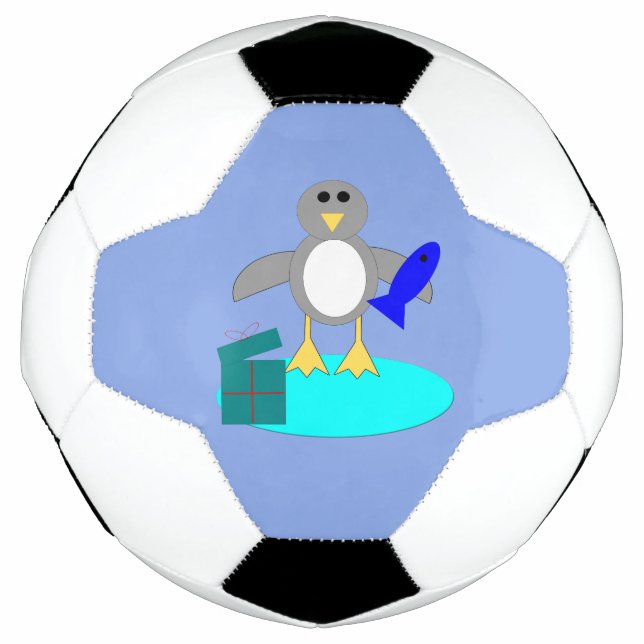 Feliz Natal Pesca Pinguim Bola de Futebol (Frente)