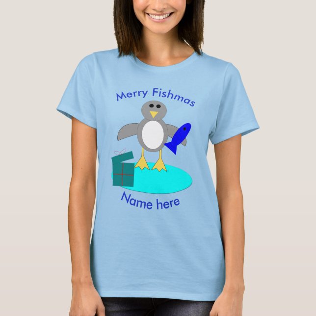Feliz Natal Pesca Pinguim Camisa Personalizada (Frente)