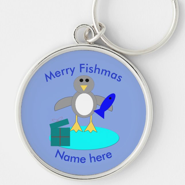 Feliz Natal Pesca Pinguim Chaveiro (Frente)