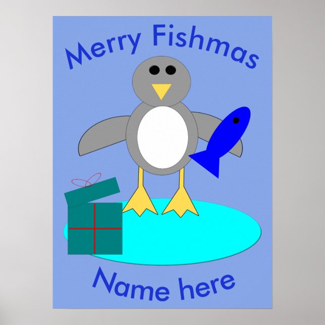 Feliz Natal Pesca Pinguim Poster (Frente)