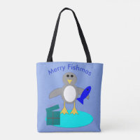 Feliz Natal Pesca Pinguim Tote Bag