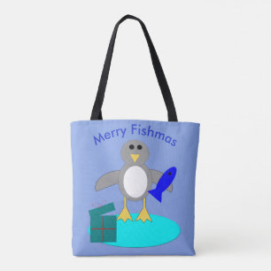 Feliz Natal Pesca Pinguim Tote Bag