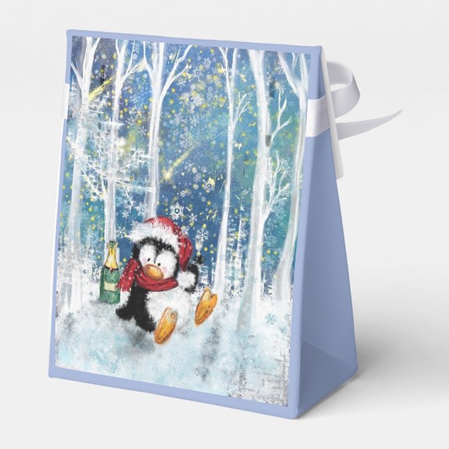 Feliz Natal Pinguim Engraçado Caixa de Presente (Verso)