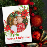 Feliz Natal Poinsettia Kids Cartão de Imagem Fotog<br><div class="desc">Uma bela poinsettia vermelha floral com folhas ocas rodeia sua foto festiva quadrada sobre o Feliz Natal. Crianças brilhantes e alegres fotografam cartões de ímã de férias com flores e folhas bonito.</div>
