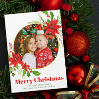 Feliz Natal Poinsettia Kids Cartão de Imagem Fotog