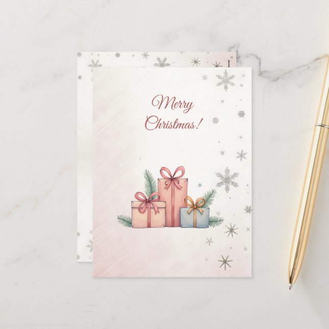 Feliz Natal! presentes de Natal,С cartão de natal. (Frente/Verso In Situ)