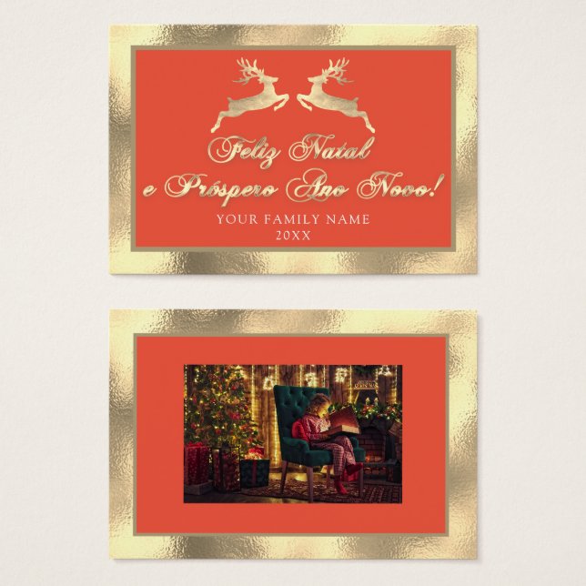 Feliz Natal Próspero Anno Nuovo Foto Dourada Real (Frente & Verso)