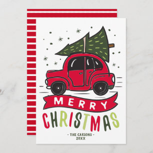 Feliz Natal Red Car Tree Name Modelo Cute