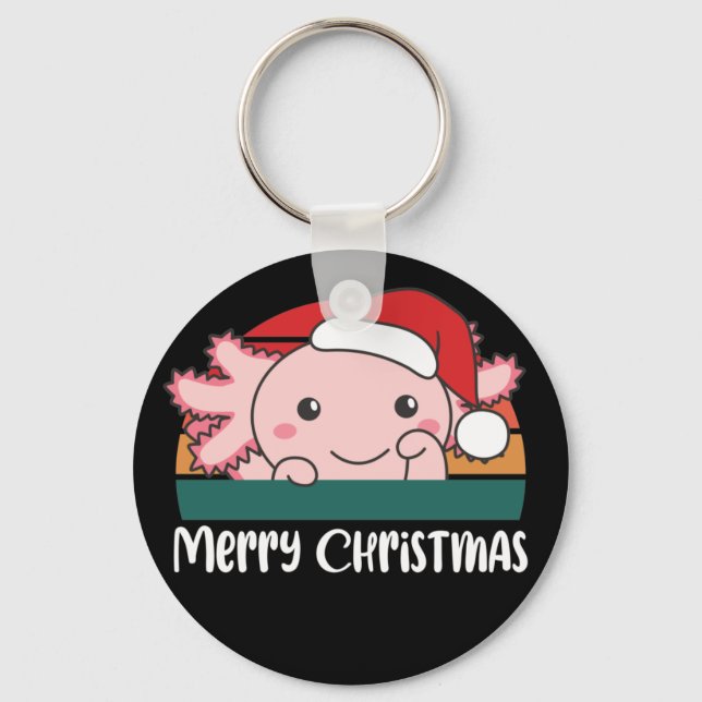 Feliz Natal Retro Axolotl Chaveiro de Natal (Frente)