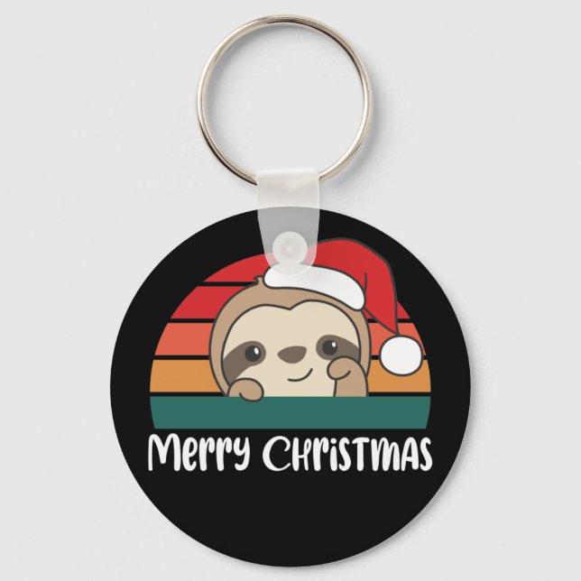 Feliz Natal Retro Sloth Chaveiro (Frente)