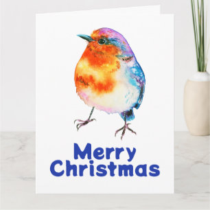 Feliz Natal Robin Watercolor Cartão Saudação