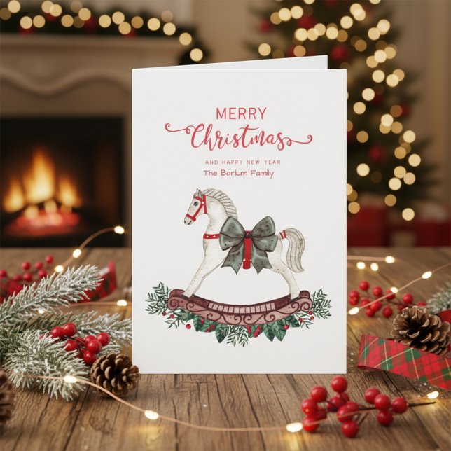 Feliz Natal, Rocking Horse - Cartão de Saudação (Merry Christmas Rocking House Greeting Card)