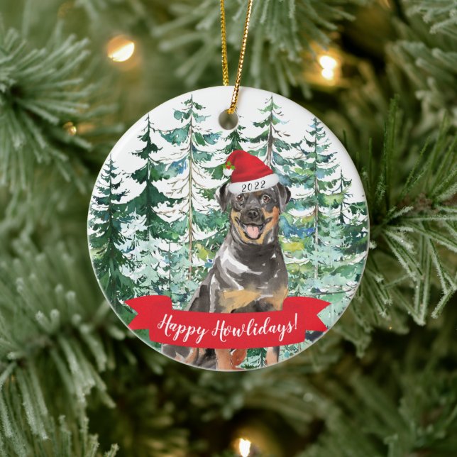 Feliz Natal Rottweiler Cachorro Enfeite de Natal (Árvore)