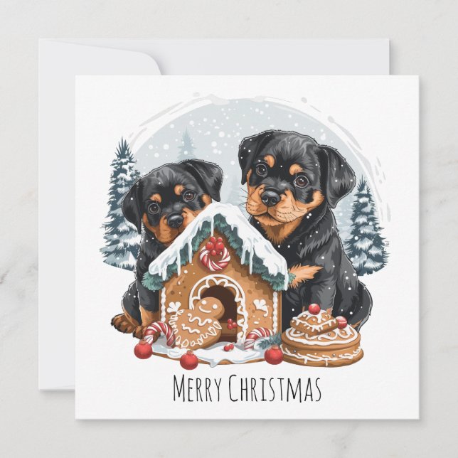Feliz Natal Rottweiler Cães Gingerbis House (Frente)