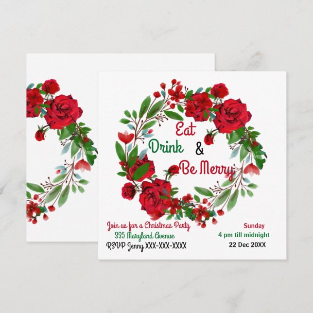Feliz Natal Russo Rosas Watercolor Wreath (Frente/Verso)