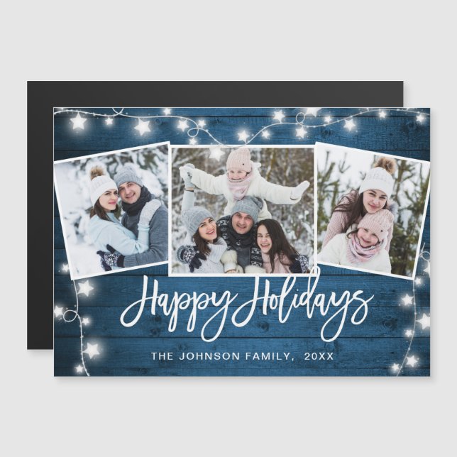 Feliz Natal Rustic 3 PHOTO Magnetic Card (Frente/Verso)