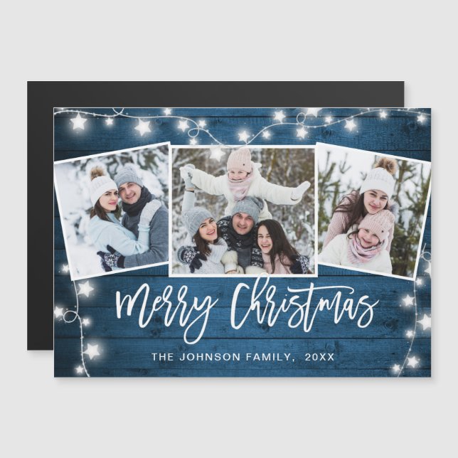 Feliz Natal Rustic 3 PHOTO Magnetic Card (Frente/Verso)