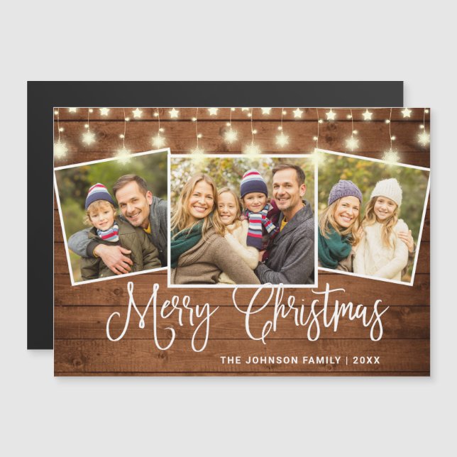 Feliz Natal Rustic 3 PHOTO Magnetic Card (Frente/Verso)