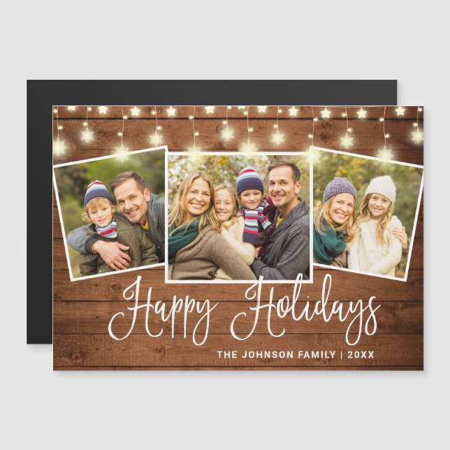 Feliz Natal Rustic 3 PHOTO Magnetic Card (Frente/Verso)