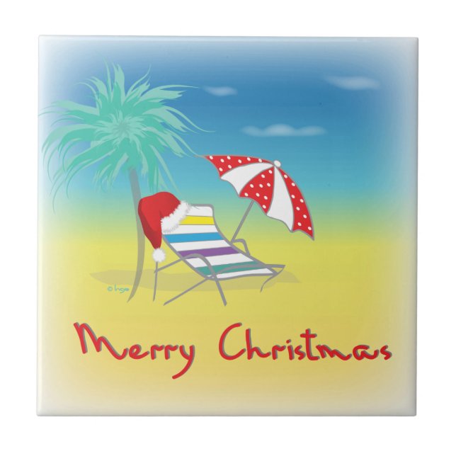 Feliz Natal, Santa Hat, Palm Tree, Praia (Frente)