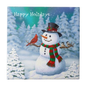 Feliz Natal Snowman e Birds Cena de Inverno