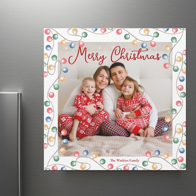 Feliz Natal String de Lights Photo Magnet Card (Criador carregado)