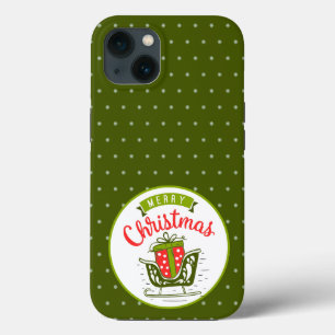 Feliz Natal Trenó Vermelho Verde Padrão Floco de N